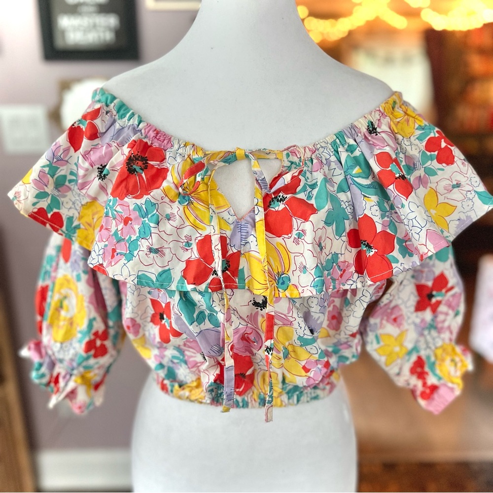 Floral Crop Peasant Blouse